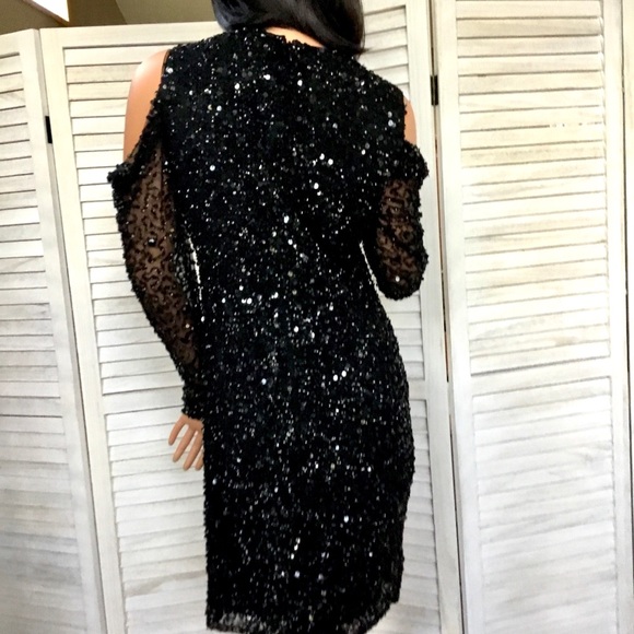 Parker Black Cold Shoulder Little Black Dress Sz 8 - Picture 6 of 16